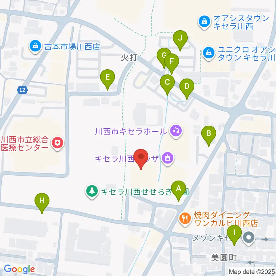 川西市総合体育館周辺の駐車場・コインパーキング一覧地図