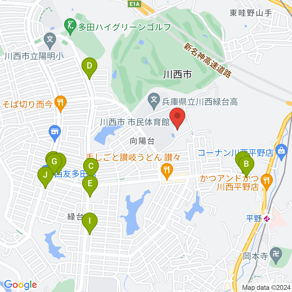 川西市市民体育館周辺の駐車場・コインパーキング一覧地図