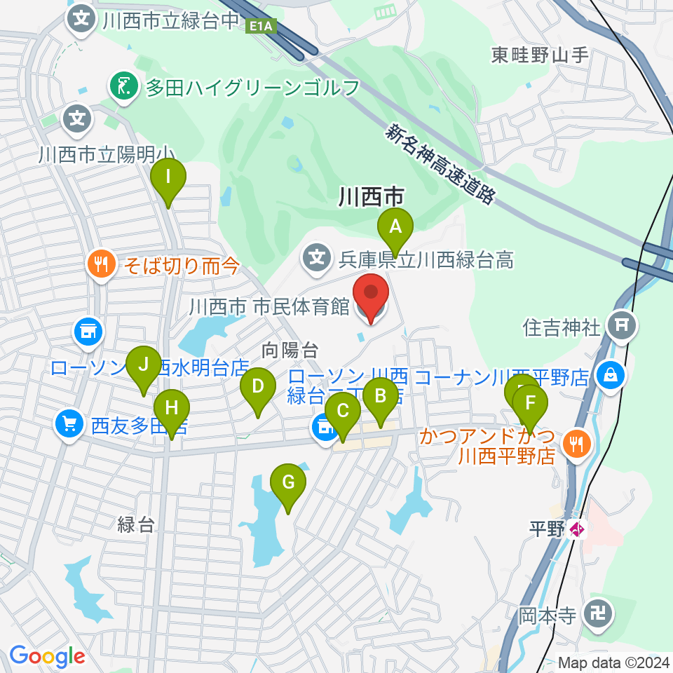 川西市市民体育館周辺の駐車場・コインパーキング一覧地図