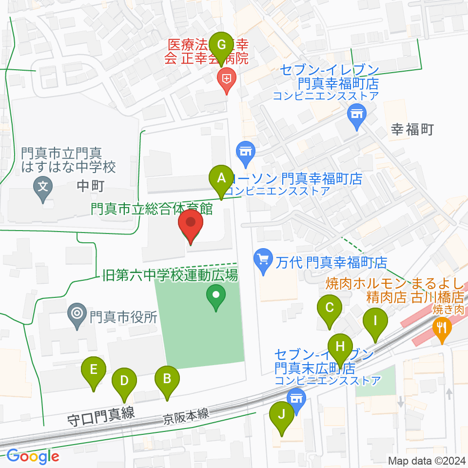 門真市立総合体育館周辺の駐車場・コインパーキング一覧地図