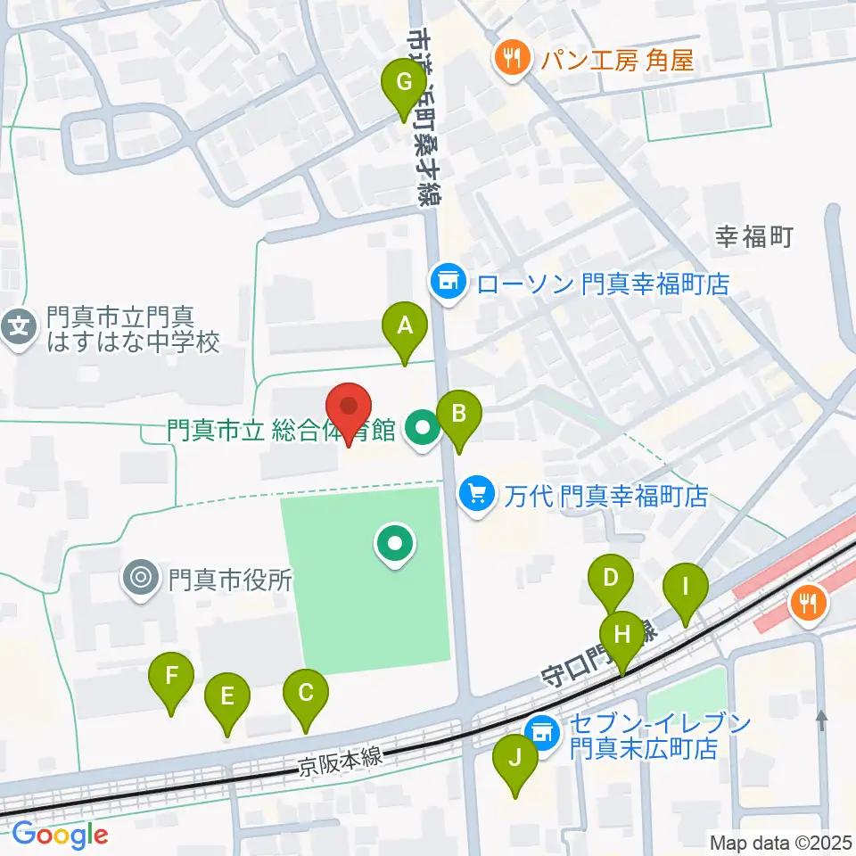 門真市立総合体育館周辺の駐車場・コインパーキング一覧地図