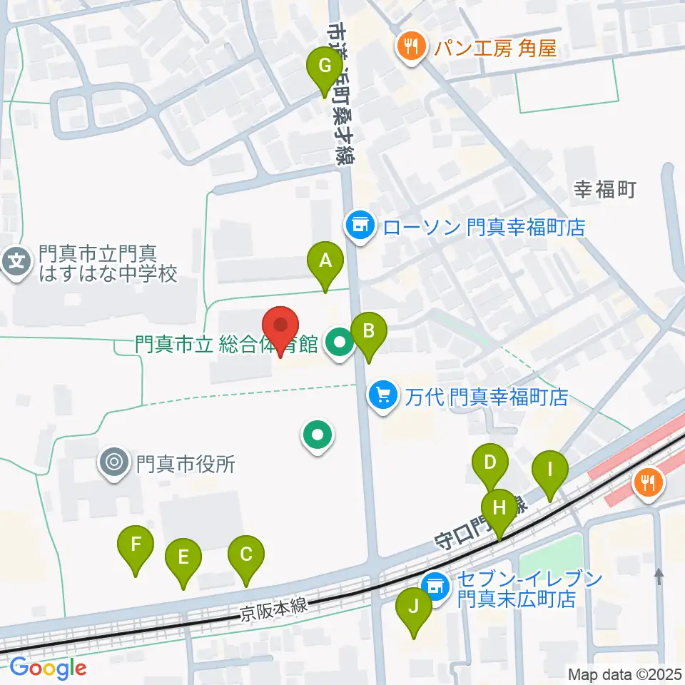 門真市立総合体育館周辺の駐車場・コインパーキング一覧地図