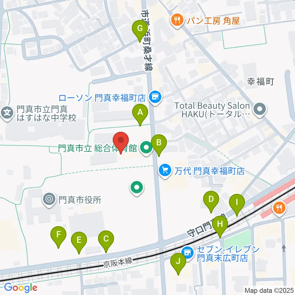 門真市立総合体育館周辺の駐車場・コインパーキング一覧地図