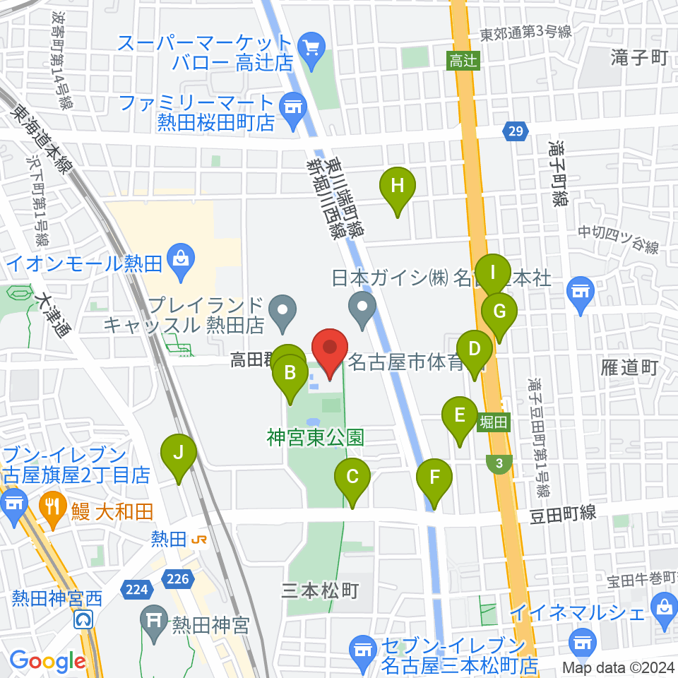 名古屋市体育館周辺の駐車場・コインパーキング一覧地図