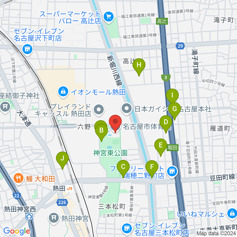 名古屋市体育館周辺の駐車場・コインパーキング一覧地図