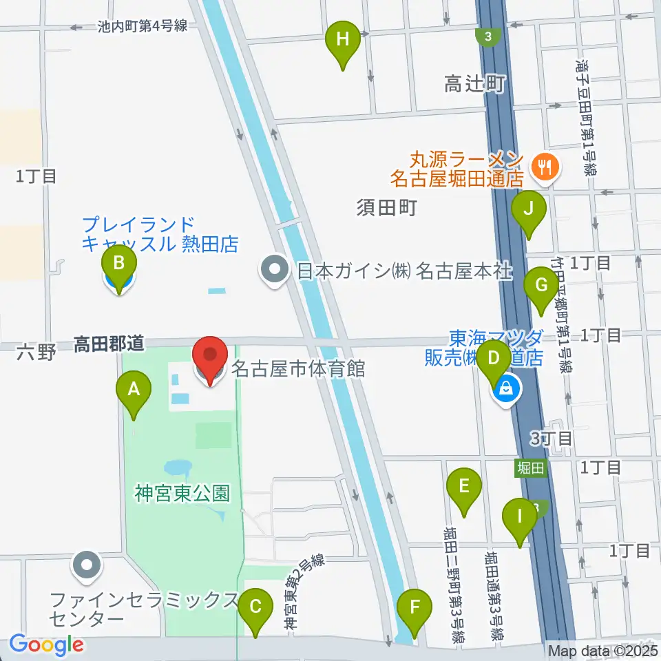 名古屋市体育館周辺の駐車場・コインパーキング一覧地図