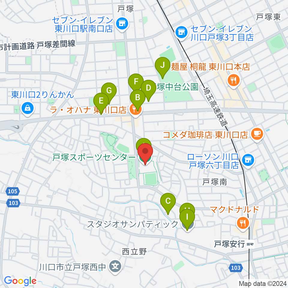 川口市立戸塚スポーツセンター周辺の駐車場・コインパーキング一覧地図