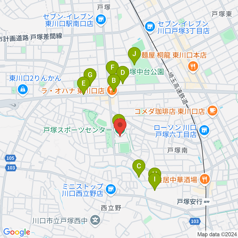 川口市立戸塚スポーツセンター周辺の駐車場・コインパーキング一覧地図