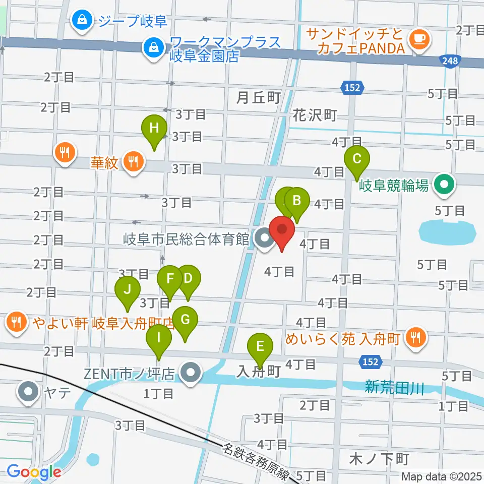 岐阜市民総合体育館周辺の駐車場・コインパーキング一覧地図