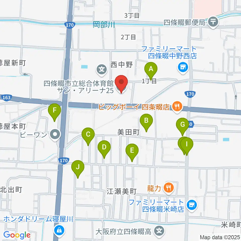 四條畷市立市民総合体育館サン・アリーナ25周辺の駐車場・コインパーキング一覧地図