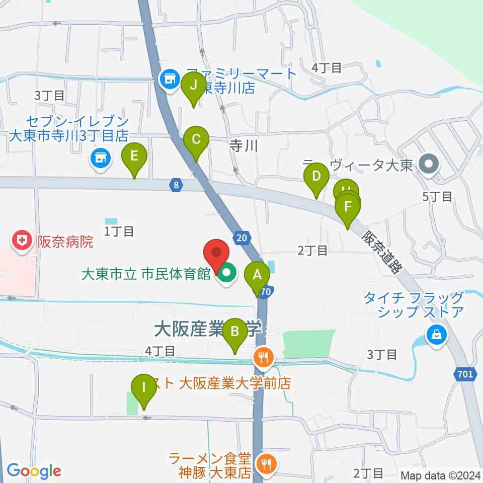 大東市立市民体育館周辺の駐車場・コインパーキング一覧地図