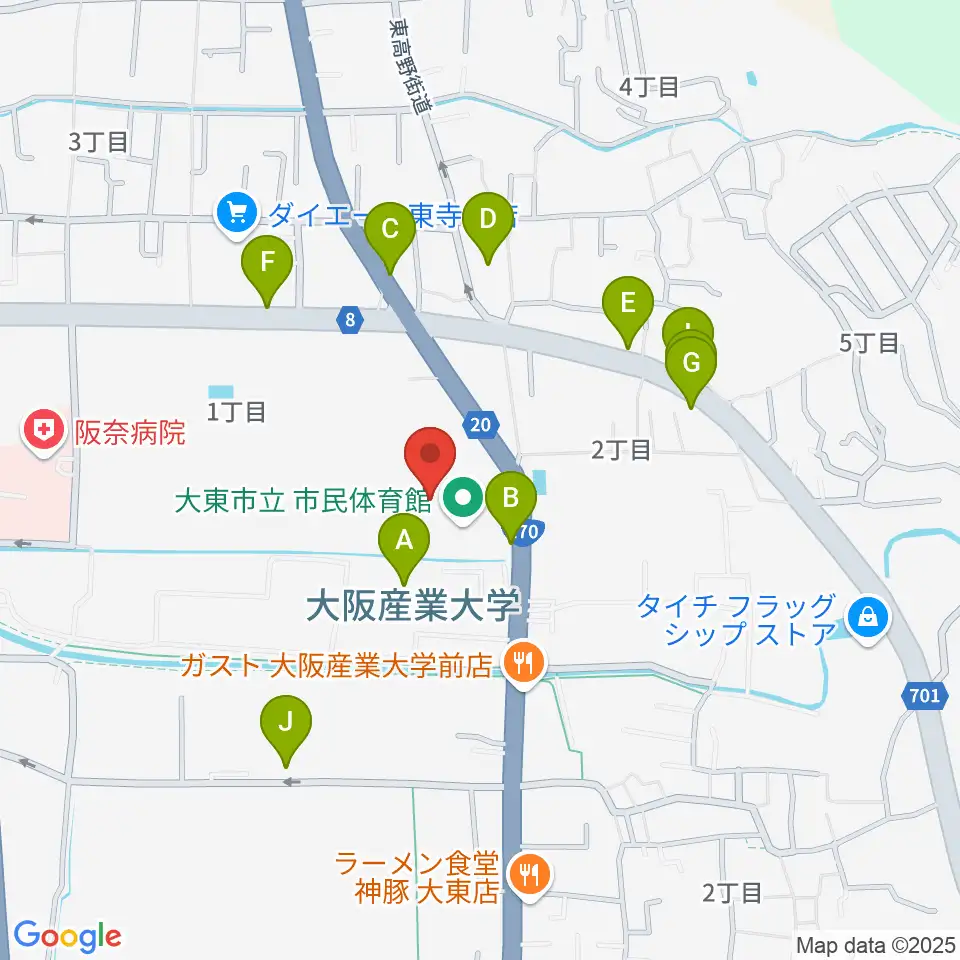 大東市立市民体育館周辺の駐車場・コインパーキング一覧地図