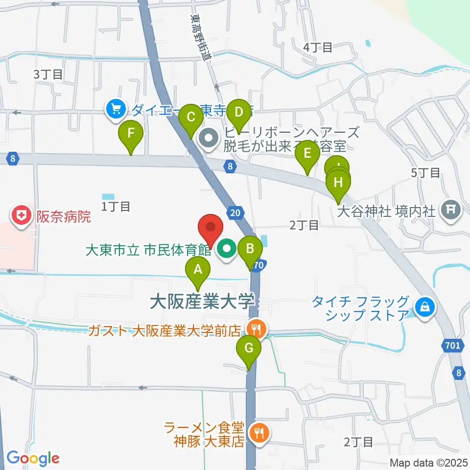 大東市立市民体育館周辺の駐車場・コインパーキング一覧地図