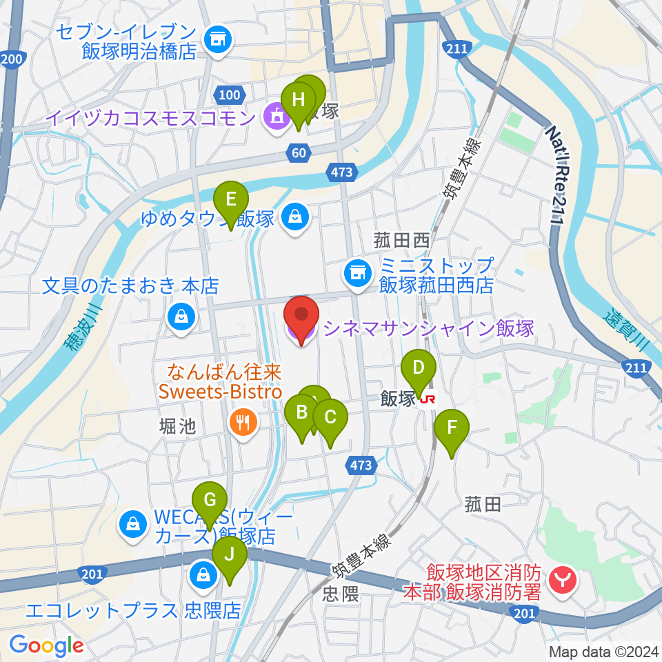 シネマサンシャイン飯塚周辺の駐車場・コインパーキング一覧地図