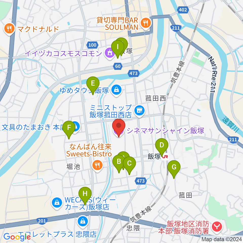 シネマサンシャイン飯塚周辺の駐車場・コインパーキング一覧地図