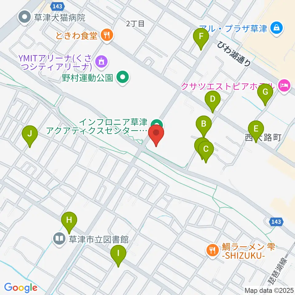 インフロニア草津アクアティクスセンター周辺の駐車場・コインパーキング一覧地図