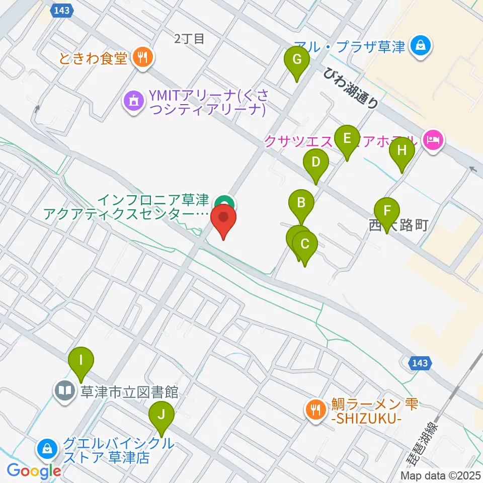 インフロニア草津アクアティクスセンター周辺の駐車場・コインパーキング一覧地図