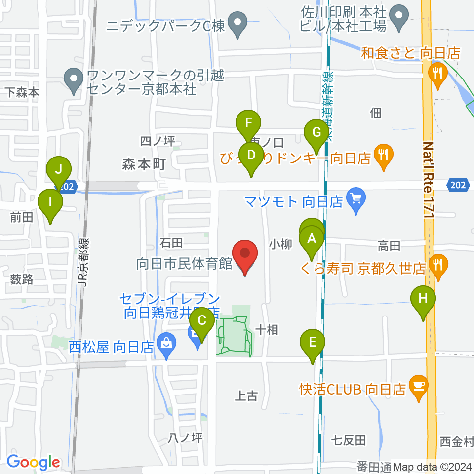 向日市民体育館周辺の駐車場・コインパーキング一覧地図