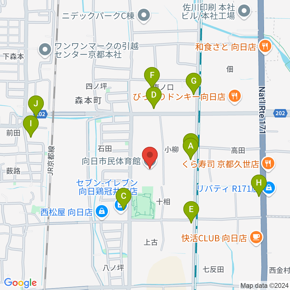 向日市民体育館周辺の駐車場・コインパーキング一覧地図