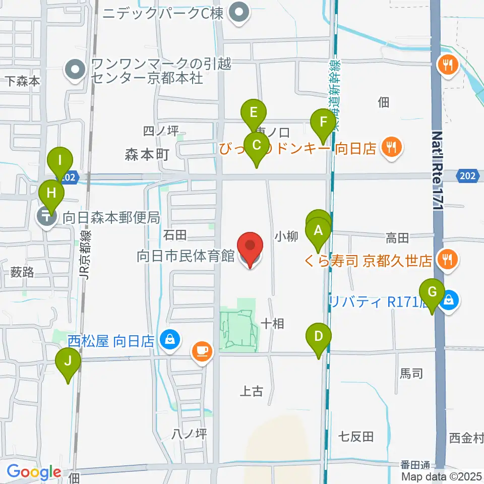 向日市民体育館周辺の駐車場・コインパーキング一覧地図