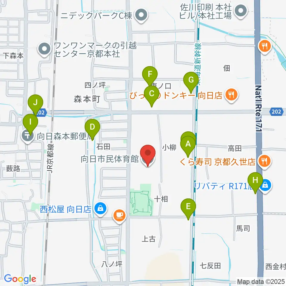 向日市民体育館周辺の駐車場・コインパーキング一覧地図