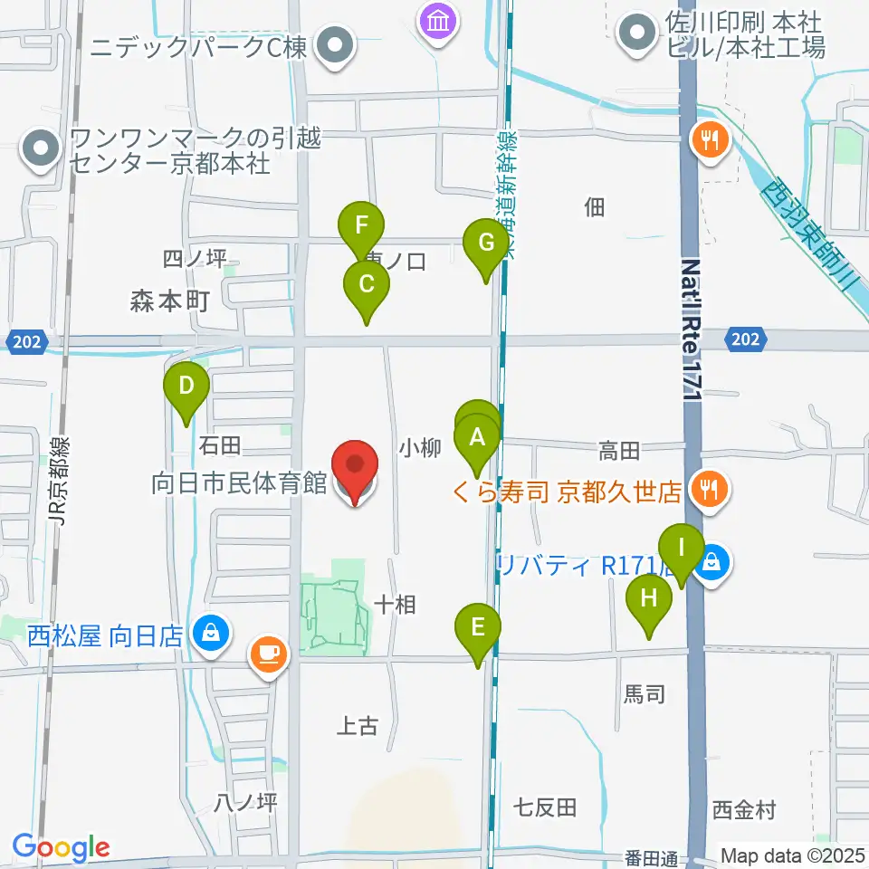 向日市民体育館周辺の駐車場・コインパーキング一覧地図
