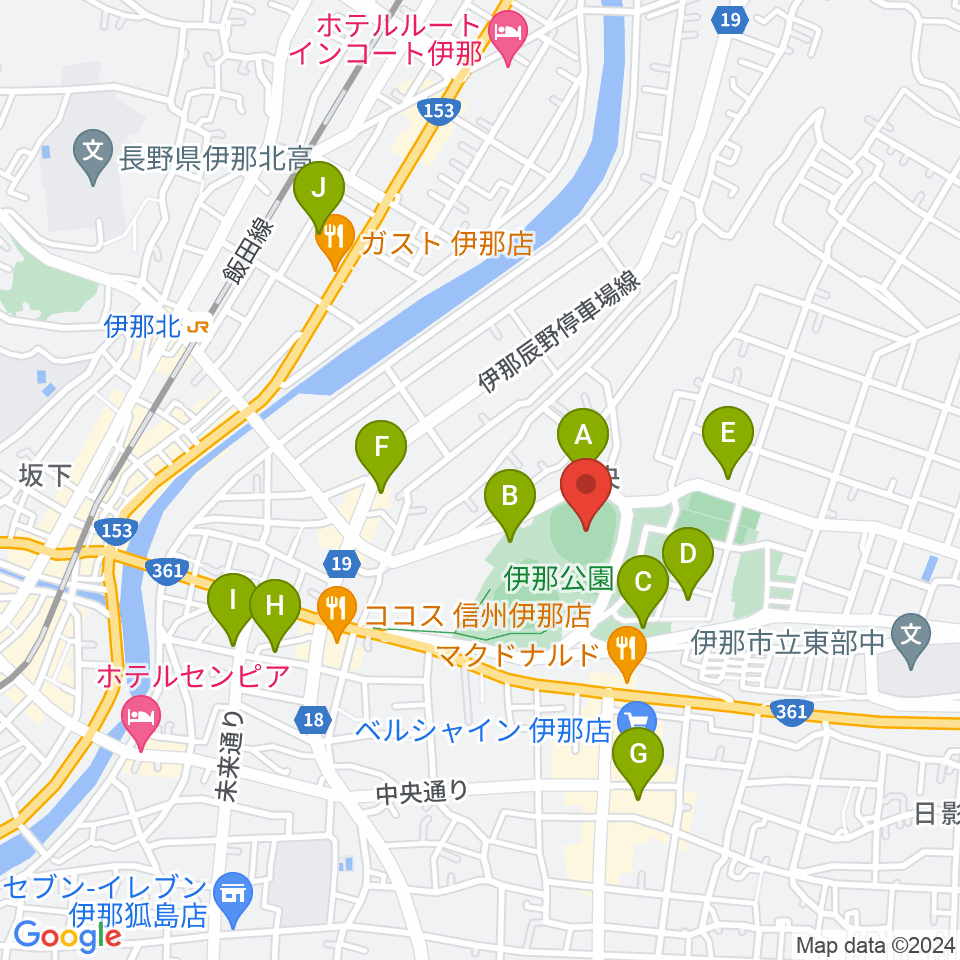 伊那ニッパツスタジアム周辺の駐車場・コインパーキング一覧地図