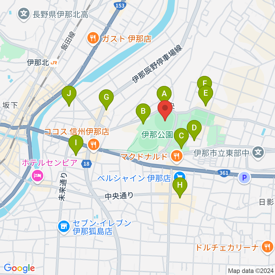 伊那ニッパツスタジアム周辺の駐車場・コインパーキング一覧地図