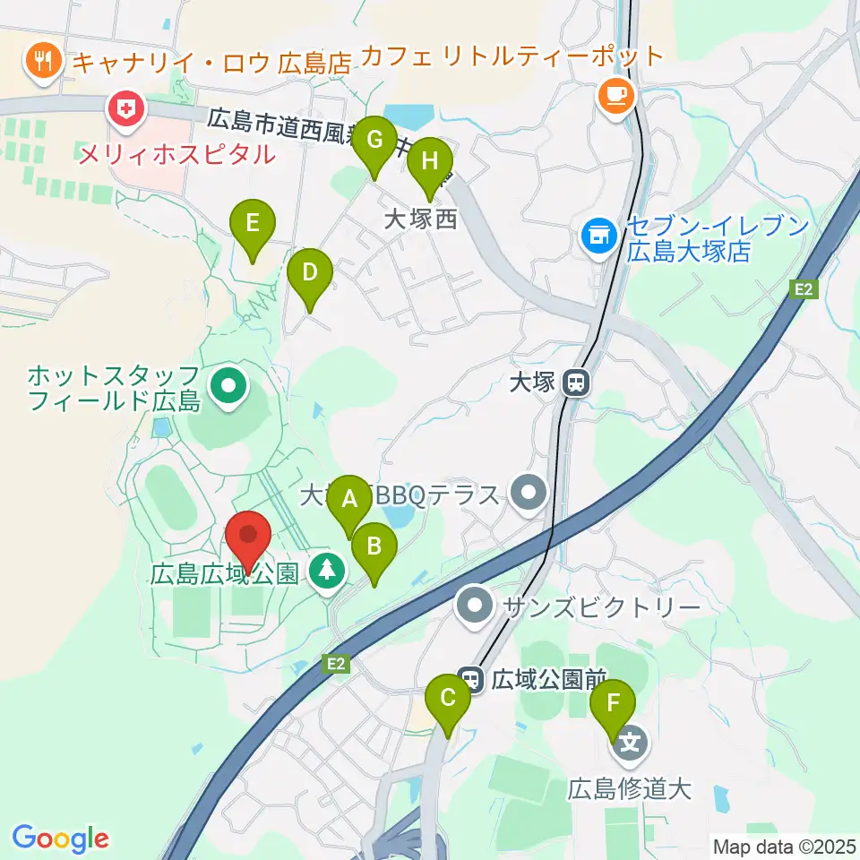 広島広域公園第二球技場周辺の駐車場・コインパーキング一覧地図