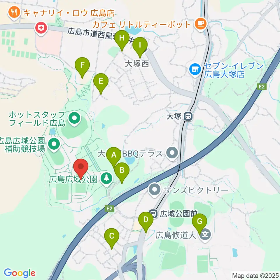 広島広域公園第二球技場周辺の駐車場・コインパーキング一覧地図