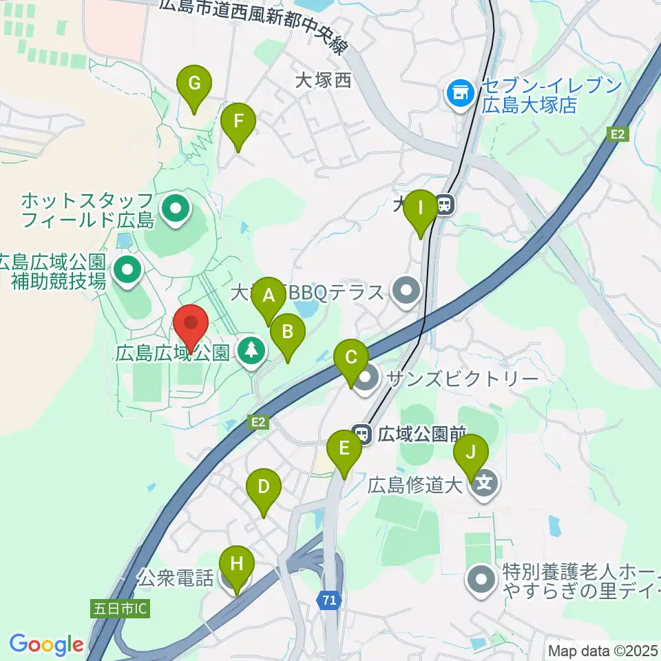 広島広域公園第二球技場周辺の駐車場・コインパーキング一覧地図