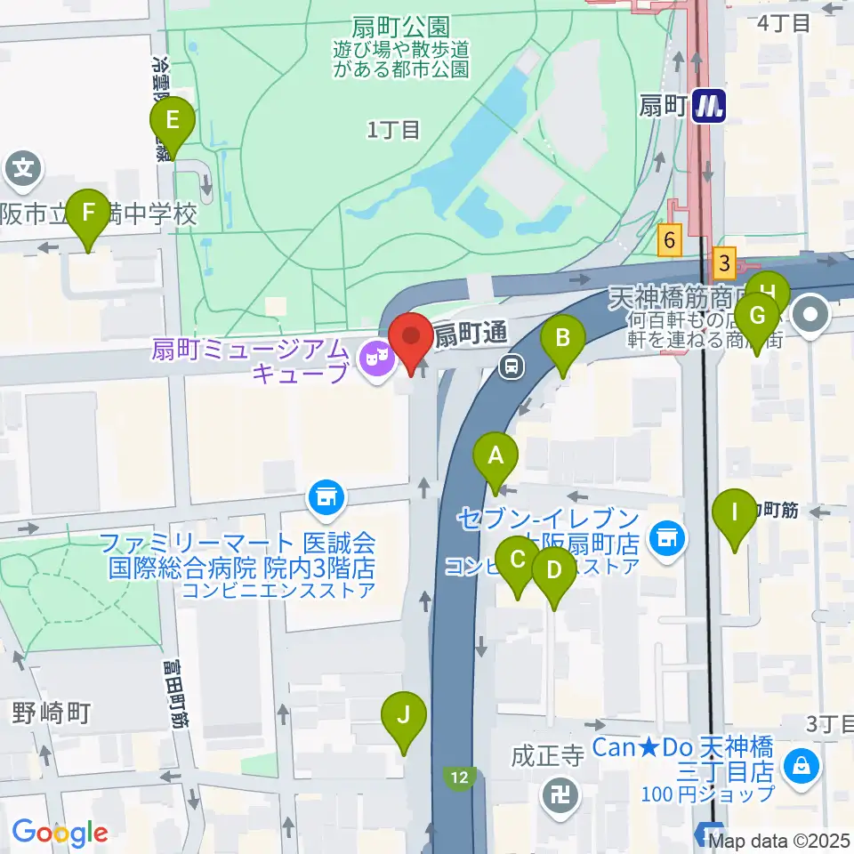 扇町ミュージアムキューブ周辺の駐車場・コインパーキング一覧地図