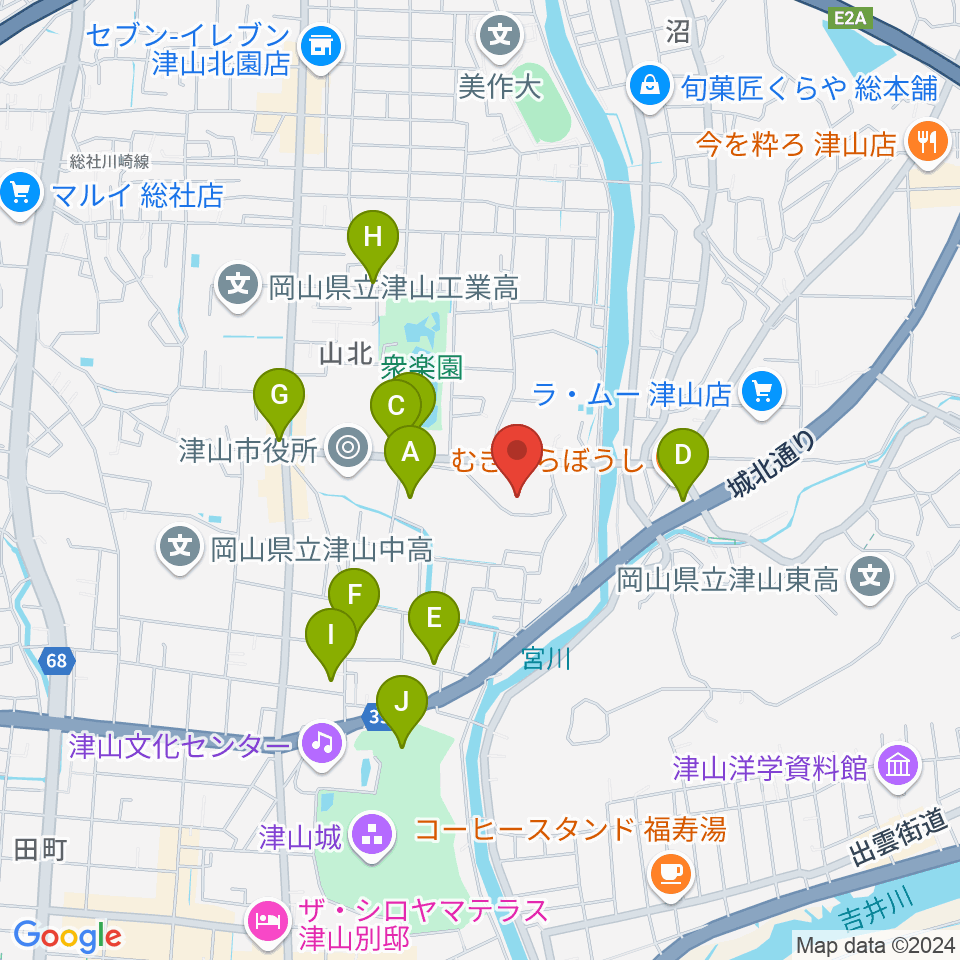 岡山県津山総合体育館周辺の駐車場・コインパーキング一覧地図