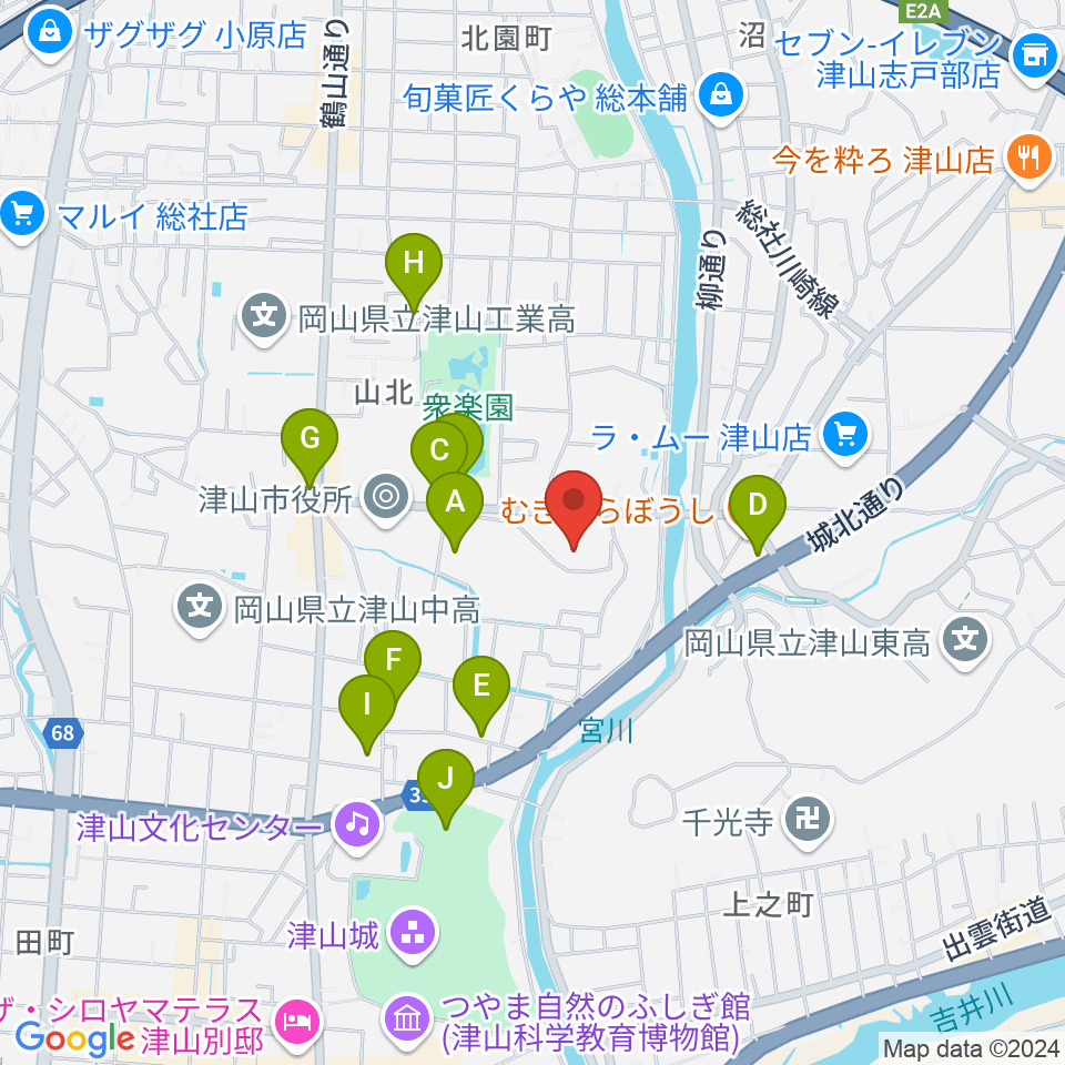 岡山県津山総合体育館周辺の駐車場・コインパーキング一覧地図