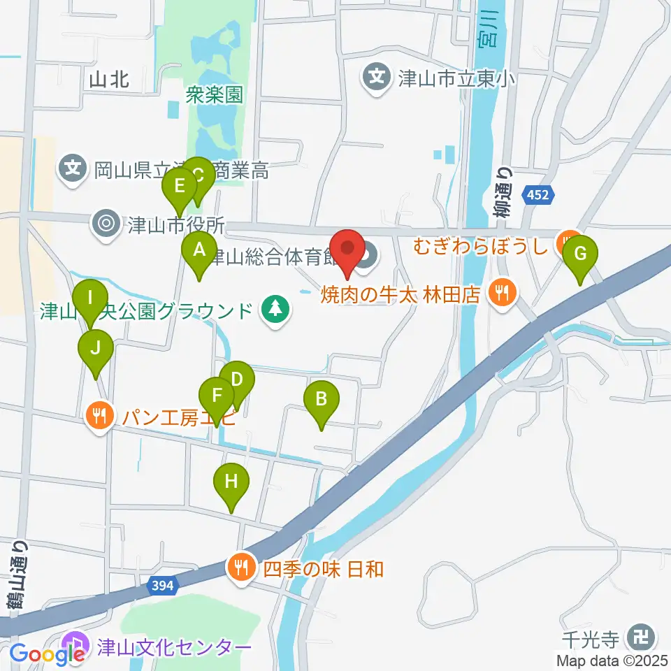 岡山県津山総合体育館周辺の駐車場・コインパーキング一覧地図