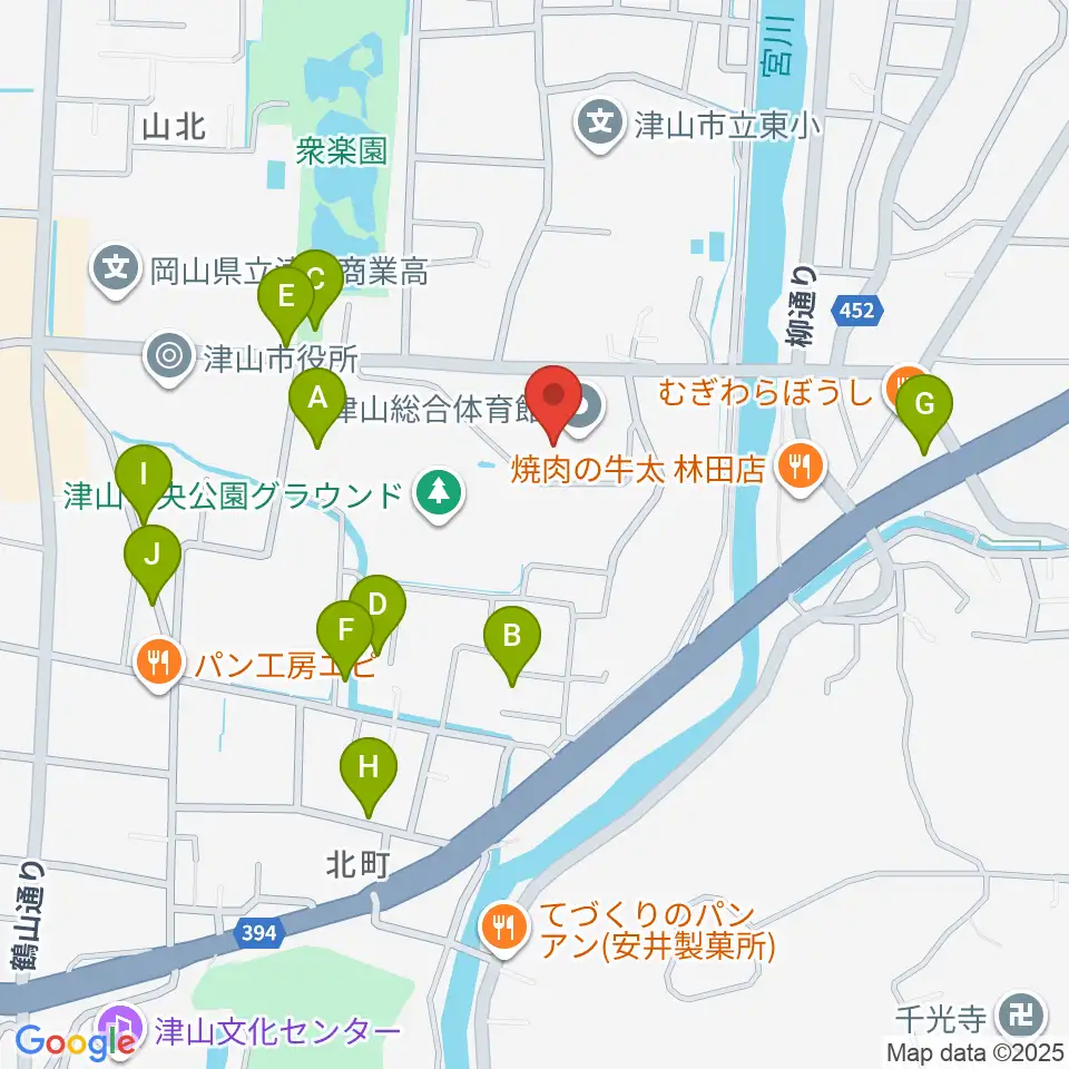 岡山県津山総合体育館周辺の駐車場・コインパーキング一覧地図