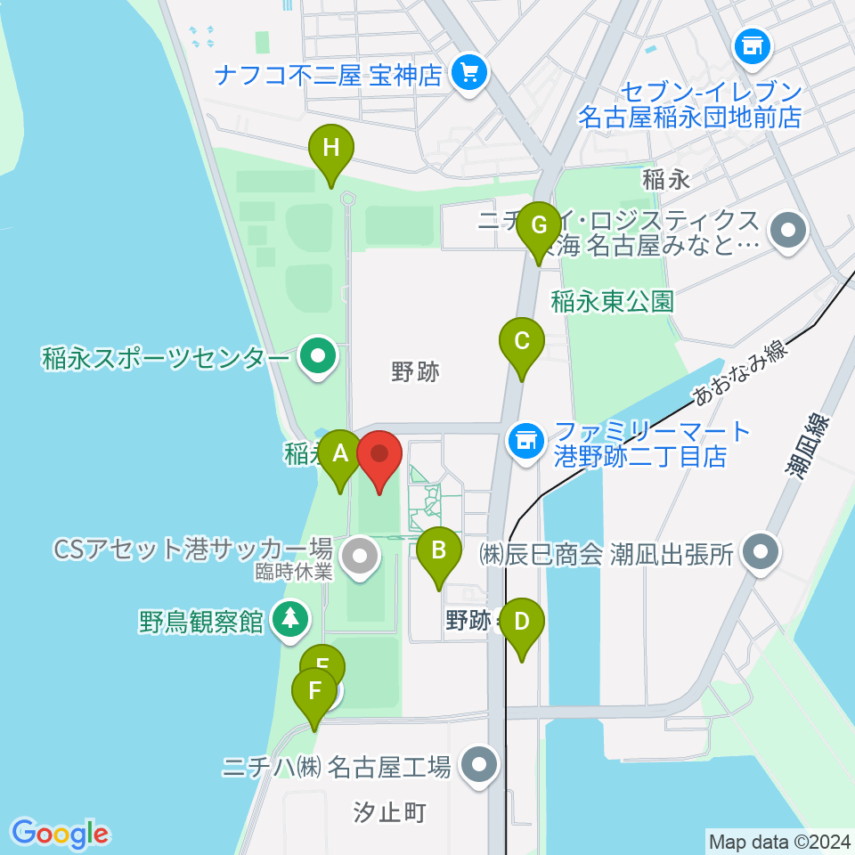 稲永公園球技場周辺の駐車場・コインパーキング一覧地図