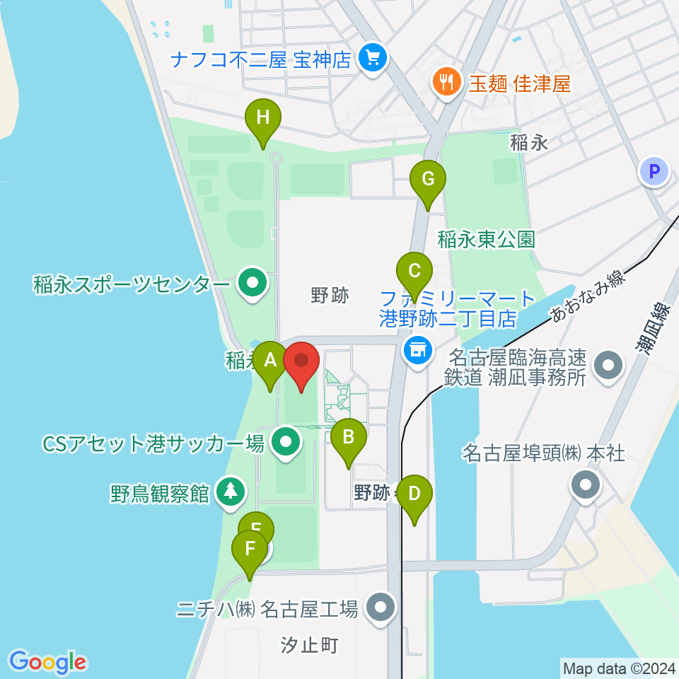 稲永公園球技場周辺の駐車場・コインパーキング一覧地図