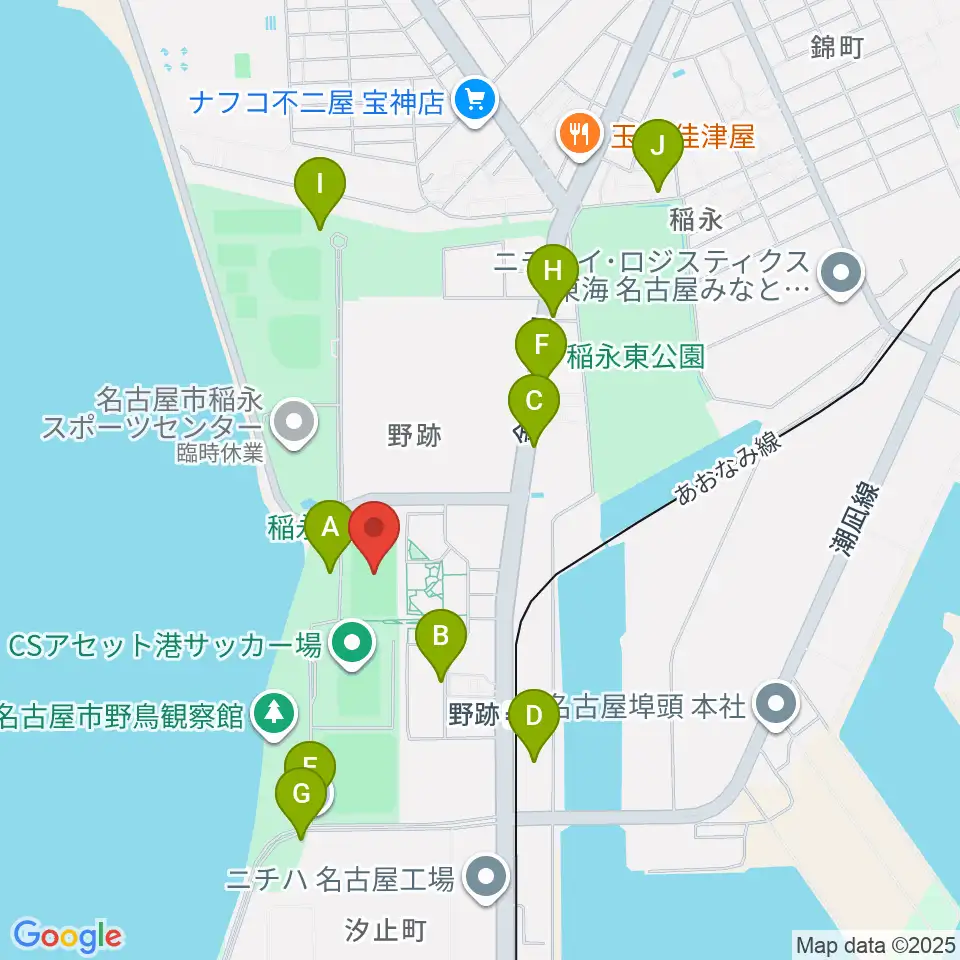 稲永公園球技場周辺の駐車場・コインパーキング一覧地図