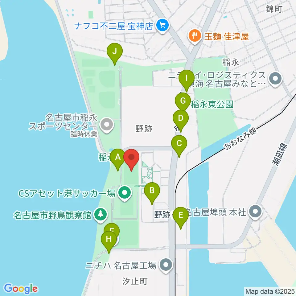稲永公園球技場周辺の駐車場・コインパーキング一覧地図
