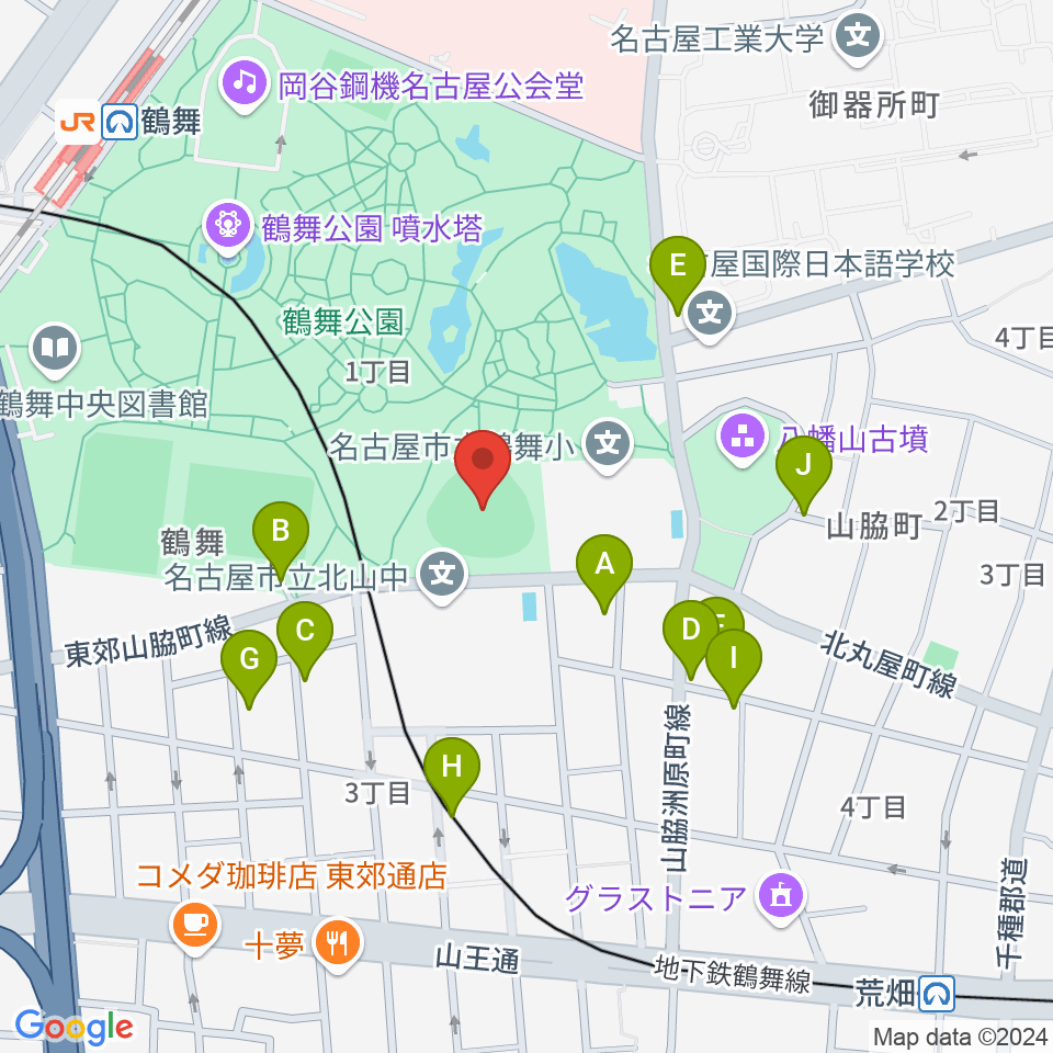 鶴舞公園野球場周辺の駐車場・コインパーキング一覧地図