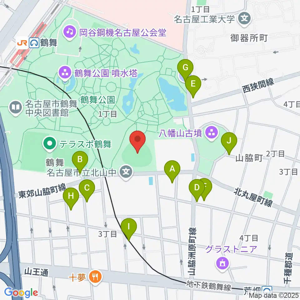 鶴舞公園野球場周辺の駐車場・コインパーキング一覧地図