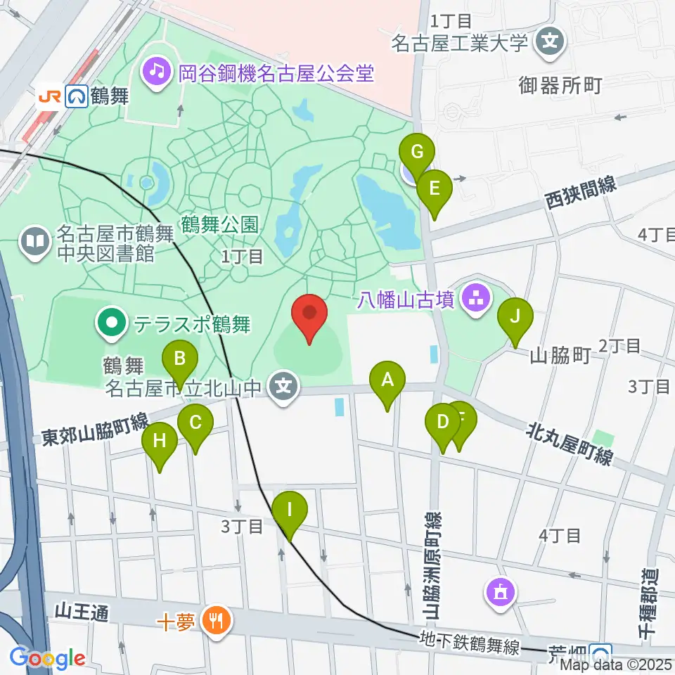 鶴舞公園野球場周辺の駐車場・コインパーキング一覧地図