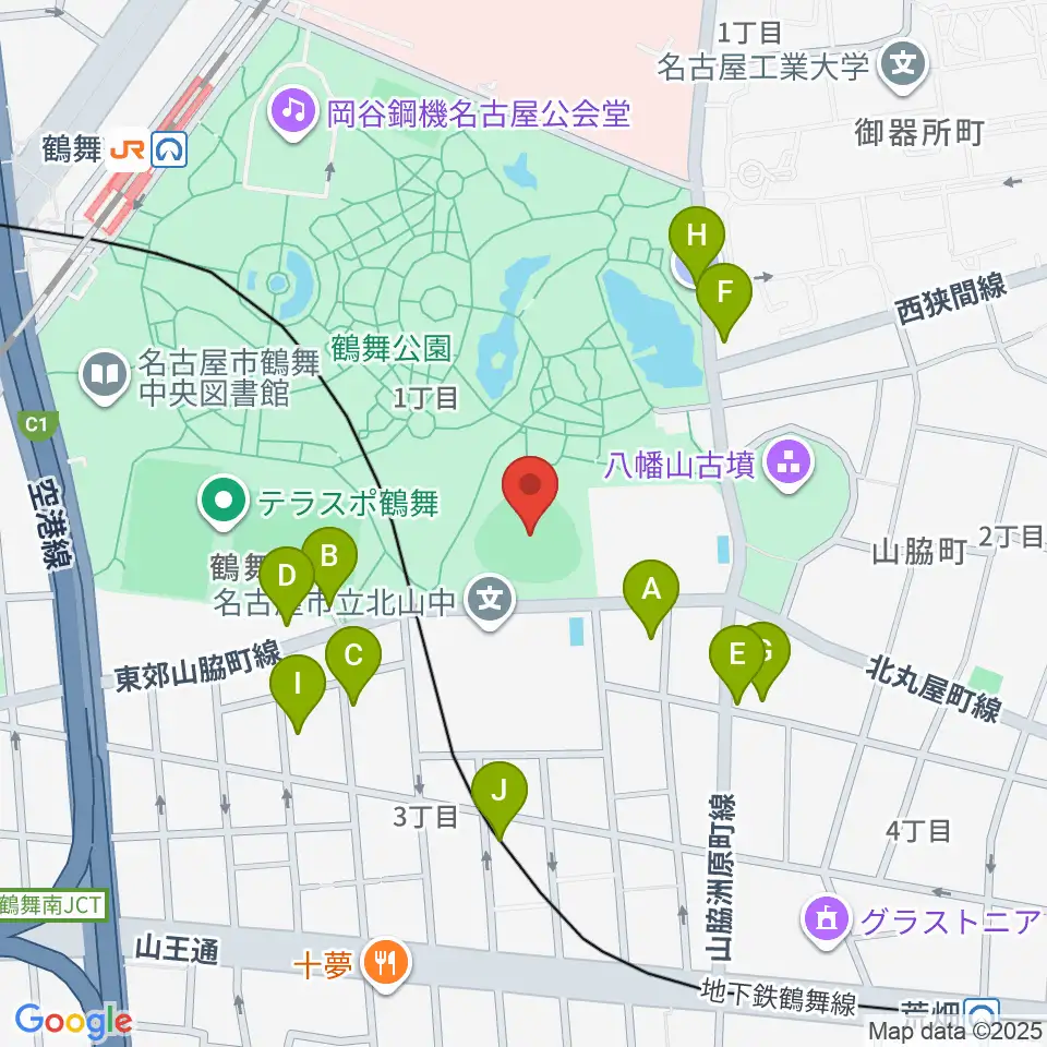 鶴舞公園野球場周辺の駐車場・コインパーキング一覧地図
