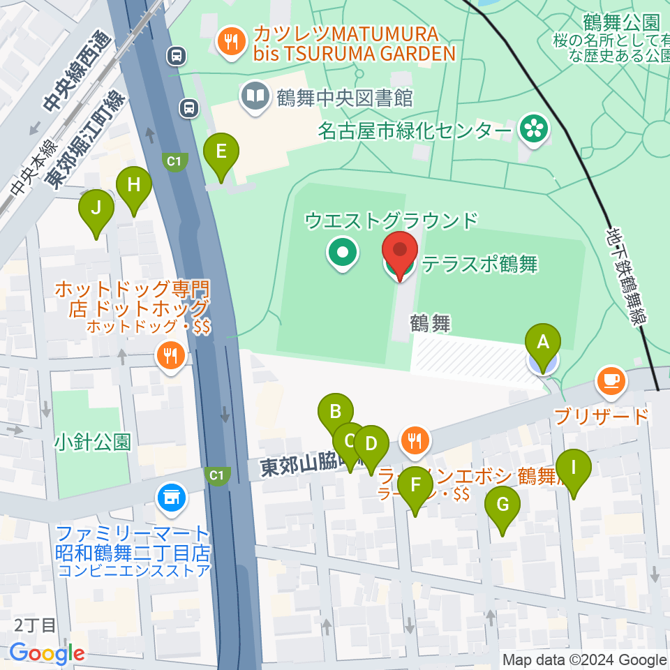 テラスポ鶴舞周辺の駐車場・コインパーキング一覧地図