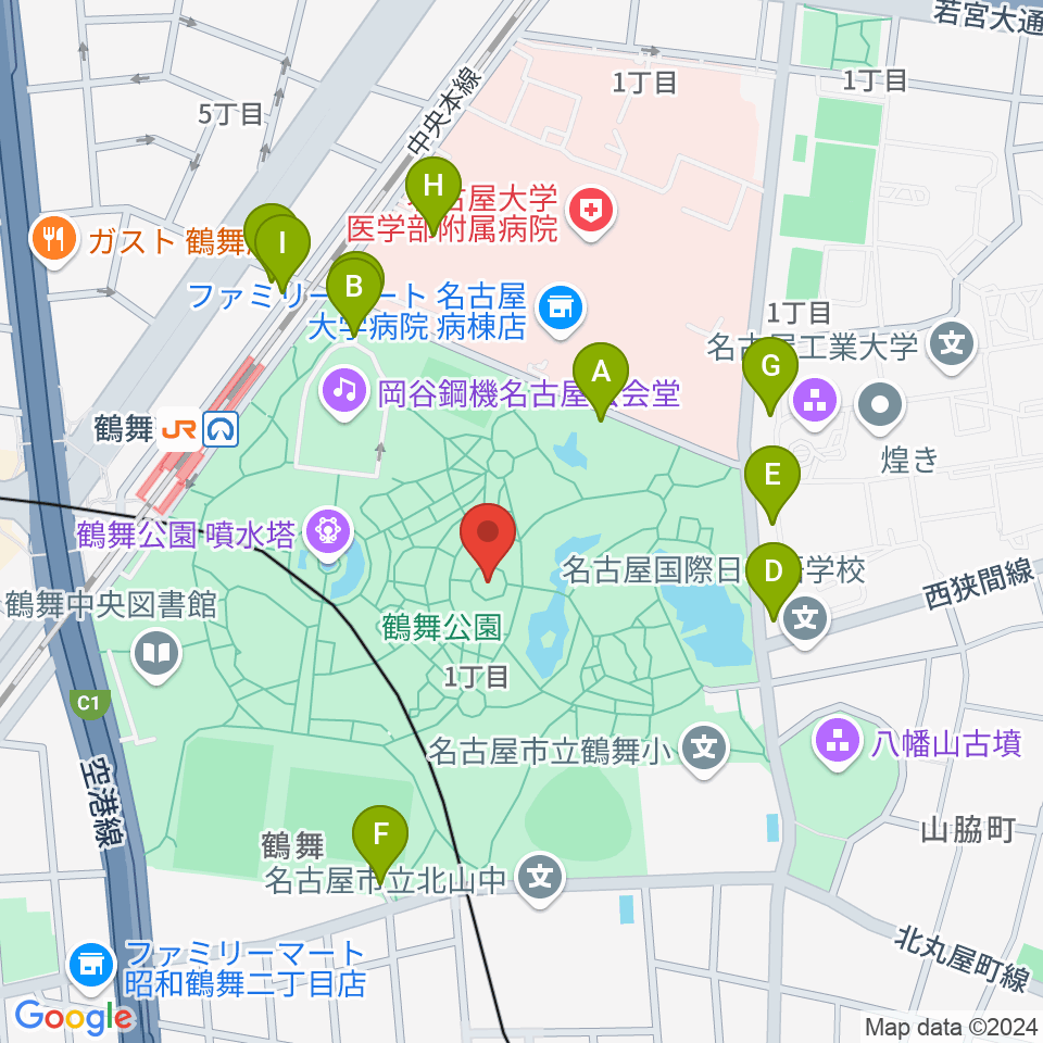 鶴舞公園奏楽堂周辺の駐車場・コインパーキング一覧地図