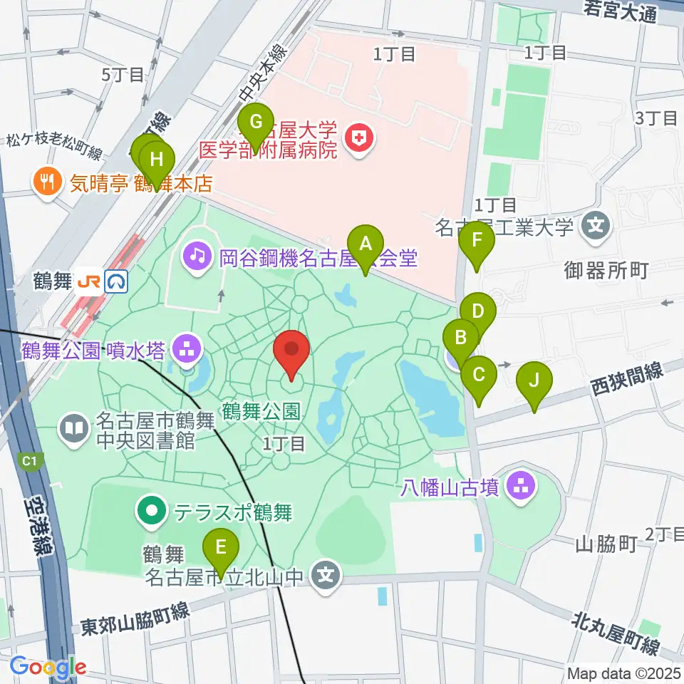 鶴舞公園奏楽堂周辺の駐車場・コインパーキング一覧地図
