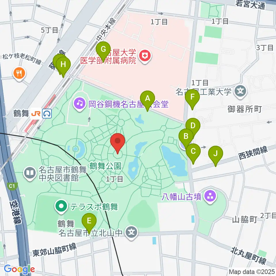 鶴舞公園奏楽堂周辺の駐車場・コインパーキング一覧地図