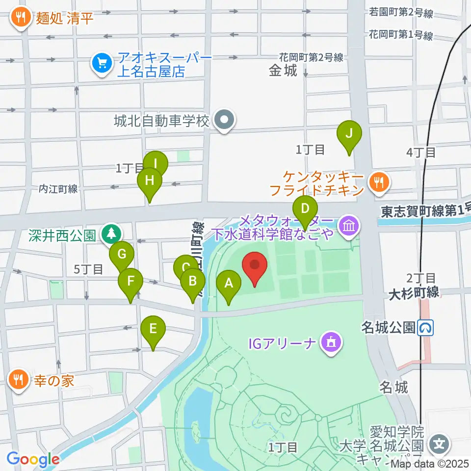 名城公園野球場周辺の駐車場・コインパーキング一覧地図
