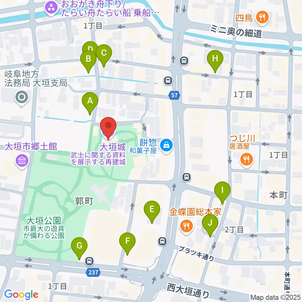 大垣城展望室周辺の駐車場・コインパーキング一覧地図